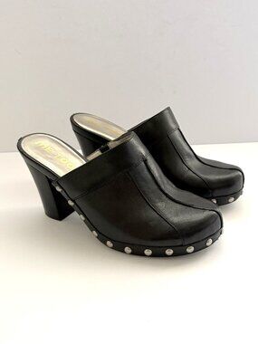 Me Too Womens Studded Mules 8M Black Leather Block Heel Y2K